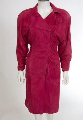 80s/90s Maxima Leather Red Suede Ruched Zipper Dress sz 6 - Image 1 of 4