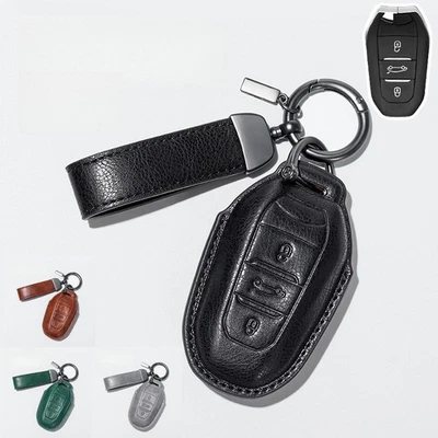Genuine Leather Car Key Fob Case Cover For Peugeot 508 2008 3008 5008 Citroen C3 Foto 1 de 4