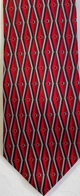 Corbata de seda Kilburne And Finch con patrón geométrico para hombre roja, negra y plateada Foto 1 de 4