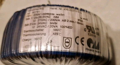 Toroidal Transformer Primary 230v Secondary 1 26.5v/230VA Secondary 2 24v/20VA - Image 1 of 2