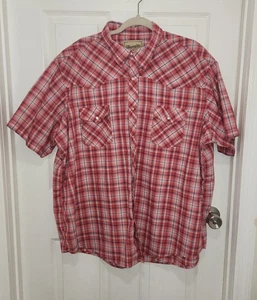 Vintage Wrangler Shirt Mens 2XL Western Pearl Snap S/S Red Black Plaid Shirt - Picture 1 of 7