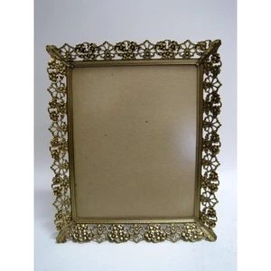 Cornice portafoto vintage filigrana oro ottone ornato metallo 8" x 10" - Foto 1 di 3