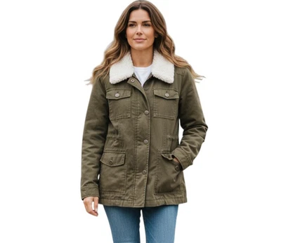 Chaqueta Caslon Imitación Piel de Oveja Cuello Extraíble Talla M Oliva Carga Utilidad Nordstrom Foto 1 de 4