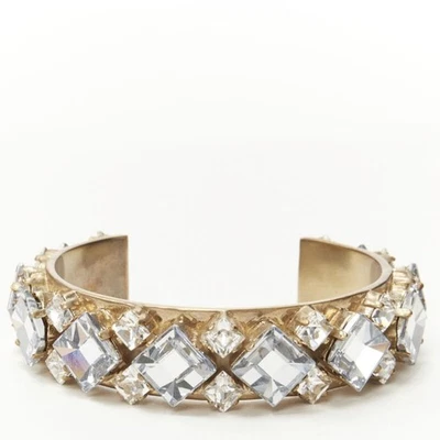 CHRISTIAN DIOR 浅蓝色透明方形水晶珠宝金色袖口手镯 M — 第 1/4 张图片