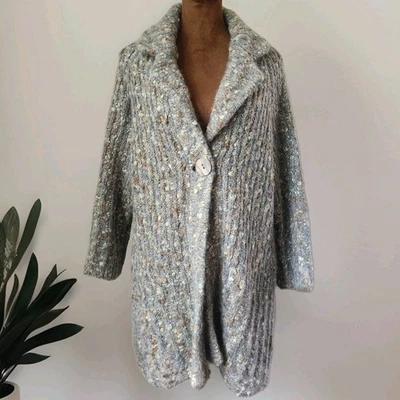 Vintage Susan Bristol Cardigan Sweater Size 1X Gray Tan Wool Mogair Fuzzy Women - Image 1 of 4