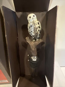 World Market Cloisonne Stopper SNOW OWL White Enamel in Box— Tail Moves - Picture 1 of 7