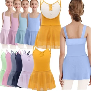 Girls Sleeveless Strap Lyrical Modern Ballet Tutu Dress Gymnastics Leotard Dress - Picture 1 of 91