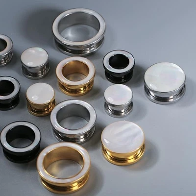 2 Pairs White Pearl Shell Stainless Steel Ear Gauges Plugs and Tunnels, 0g Pl... - Image 1 of 4