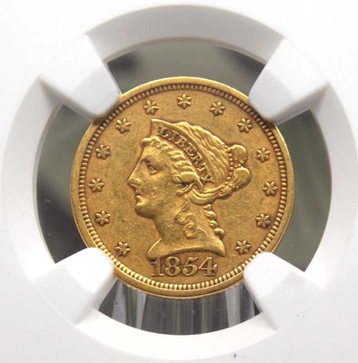 1854 $2.5 Gold LIBERTY Quarter Eagle NGC AU53 #006 About Uncirculated ECC&C, Inc - Image 1 of 4