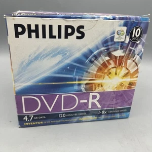 10 Philips dvd-r 4.7gb 8x Speed New Sealed In Jewel Casss - Afbeelding 1 van 5