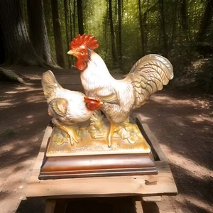 Ceramic Hen and Rooster Figurine Multicolored 6.5"L x 7"H - Picture 1 of 7