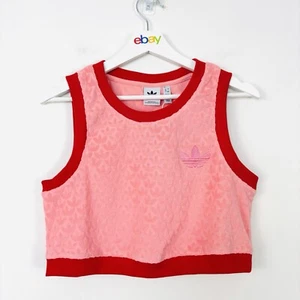 Adidas Monogram Tank Top Terry Towel Retro 70s Logo Pink Red fit Size 16 AU - Picture 1 of 6