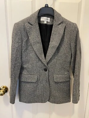 Blazer Bloomingdale's 100 % cachemir negro/blanco espiga talla 2 pequeño nuevo sin etiquetas Foto 1 de 4