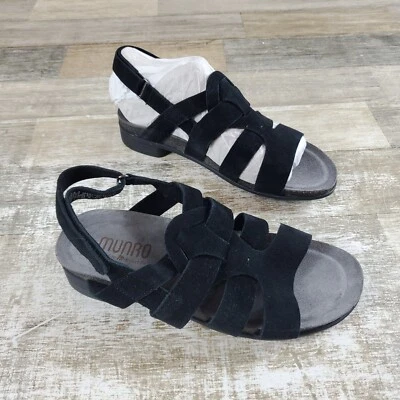 Munro Corine Womens Sandals Sz 6 M Black Suede Adjustable Strap Strappy Wedge - Image 1 of 4