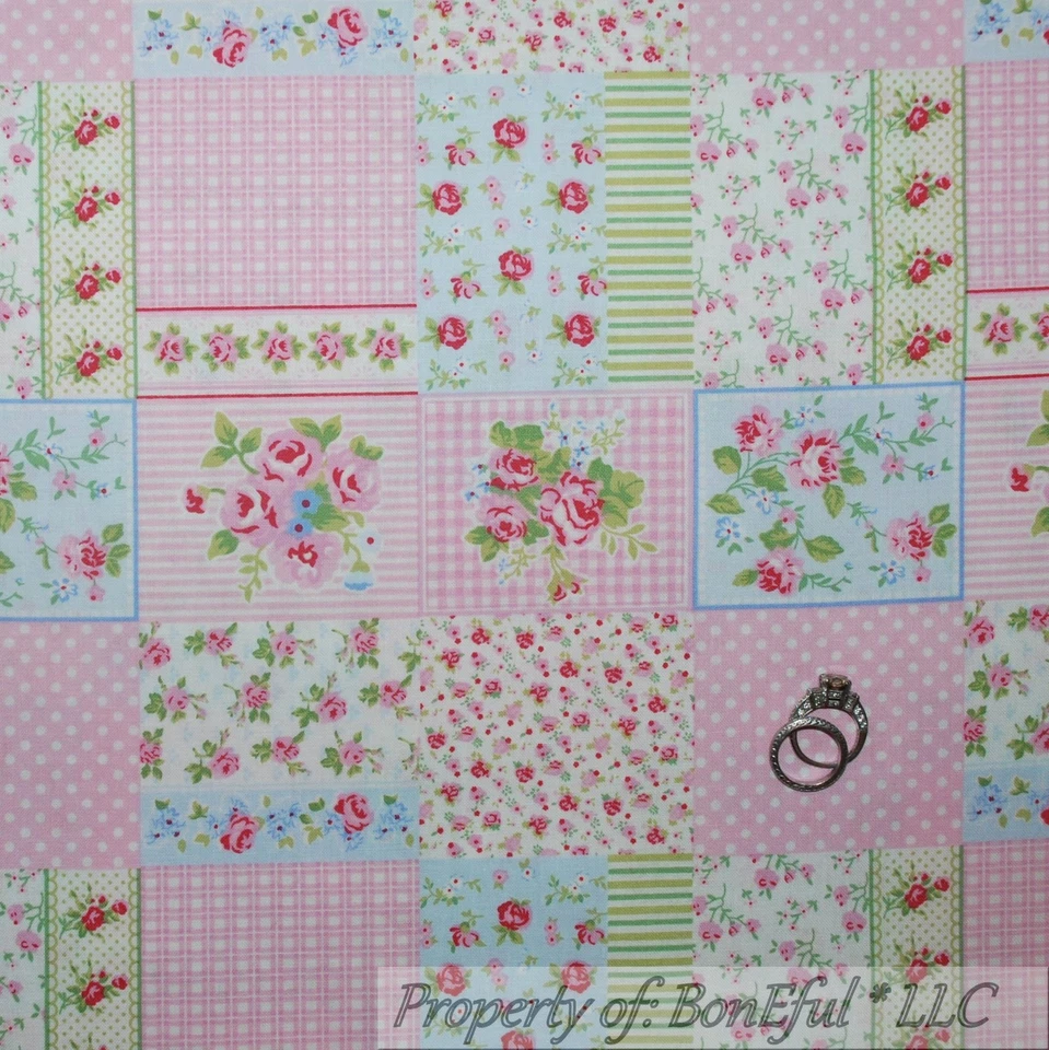 BonEful FABRIC FQ Cotton Quilt Pink White Rose Flower Shabby Chic Victorian Girl - Image 1 of 4