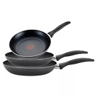 T-fal Pure Cook Nonstick Interiors Aluminum Durable 3-Piece Fry Pan Set in Black