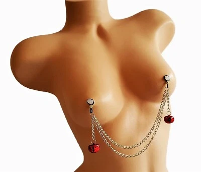 Jingle Bell Nipple Chain Non-Pierced Nipple Noose Rings Fake Christmas Jewelry - Image 1 of 4