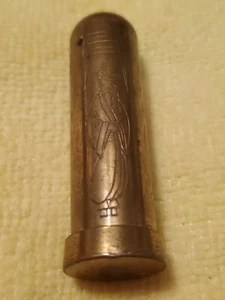 Vintage Brass Lipstick Tube Holder With Woman Man Floral Design Old House Estate - Picture 1 of 14