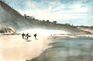 California Surf : Signed LE Art Print : Sandra Watercolors™ California - Picture 1 of 2