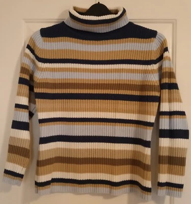 Women Men Jumper Top Knitted Sweater Winter Warm Pullover Cotton Stripy UK 14-16 - Image 1 of 4
