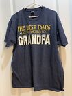 MENS T-SHIRT BEST DADS GET PROMOTED TO GRANDPA GREY  SIZE Large BY #1 DAD EUC