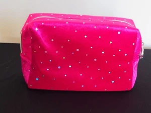 Schmink Kulturbeutel Rosa Fuchsia Silber Rund Metallic Design Reißverschluss NEU - Bild 1 von 5