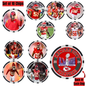 KANSAS CITY CHIEFS 2024 SUPER BOWL LVIII CHAMPS - POKER CHIP SET (10) - Picture 1 of 2