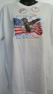 New Adult L White Short Sleeve Graphic Land of Free Home of the Brave T-Shirt - Picture 1 of 4