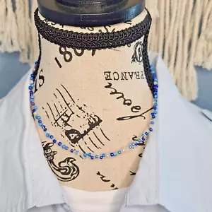 Light Blue, Periwinkle & Pearly White Seed Bead Choker Necklace, 15" - Picture 1 of 8