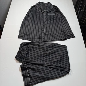 Victoria's Secret Pajama Set Womens Medium Black Pinstripe Satin Sleepwear - Picture 1 of 10
