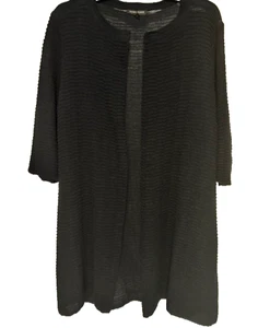 Eileen Fisher Strickjacke schwarz vorne offen Strick Leinen 3/4 Arm Karriere Cardigan M - Bild 1 von 7