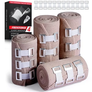 Elastic Bandage Wrap 4 Pack(2 X 3 + 2 X 4 Wide Rolls) + 24 Clips | Stretch Co... - Picture 1 of 7
