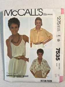 7535 McCalls Sew Pattern VTG 80s Dolman Sleeve Blouse Camisole Size 10 Bust 32.5 - Picture 1 of 4