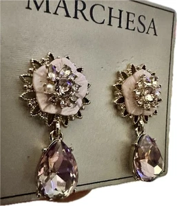 Pendientes colgantes de cristal floral Marchesa plata/rubor corbata negra boda/formal NUEVO - Imagen 1 de 13