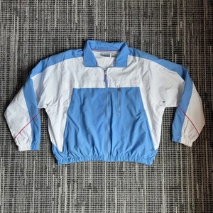 Vintage White & Blue East West Windbreaker Jacket Women’s Medium Shoulder Pad - Picture 1 of 23