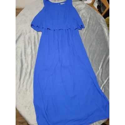 Vestido Notations para mujer 1X Maxi azul forrado abertura lateral botón espalda cómodo elástico Foto 1 de 4