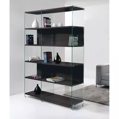 LIBRERIA COMPONIBILE BIFACCIALE IN VETRO TEMPERATO PIANI LEGNO VARI COLORI 70.24 - Immagine 1 di 4