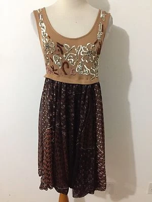 Hazel 无袖组合连衣裙棕褐色、锈色和银色亮片 S 码 — 第 1/4 张图片