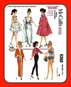 11½" Doll Clothes Pattern 6260 BRIDAL Gown BIKINI + More Craft Sewing Vtg 1962 - Picture 1 of 6