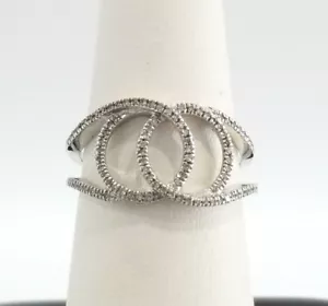 Clearance White Gold Open Space Double Circle C Fashion Ring Pave Ladies Band - Picture 1 of 9