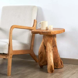 Wood Farmhouse End Table Rustic Cabin Side Log Nightstand Bedside - Picture 1 of 11