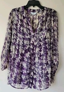 Avenue Sheer Tunic Flowy Blouse & Camisole Sz 14/16 Purple Gray Romantic Print  - Picture 1 of 16