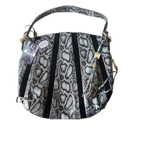 AIMEE KESTENBERG Snakeskin Embossed Black Suede Large Hobo Shoulder Bag NEW - Picture 1 of 10