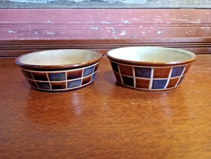 2 Gibson Designs Casa Style Fruit/Sauce Bowls Brown Gray Tile Blocks ~ Heavy - Picture 1 of 3