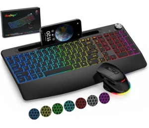 Wireless Keyboard and Mouse Combo Backlit, 2.4G Rechargeable Ergonomic - Afbeelding 1 van 2