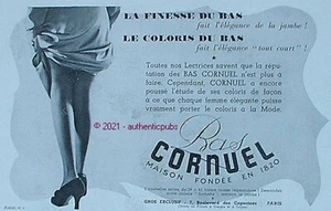 PUBLICITE BAS CORNUEL ELEGANCE ET FINESSE JAMBE LINGERIE DE 1937 FRENCH AD PUB - Picture 1 of 1