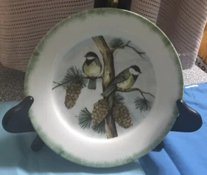 Vintage handbemalter Teller/Schüssel Schmuckschale mit bemalten Vögeln 8 Zoll - Bild 1 von 3