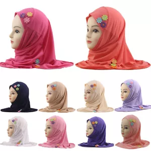 2-6Y Children Girls Headscarf Muslim Kids Full Cover Hijab Scarf Hat Wrap Shawl - Picture 1 of 47
