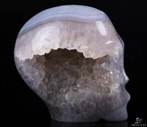 Huge 4.3" Agate Amethyst Geode Female Alien Crystal Skull With Tiger Eye Eyes, C - Picture 1 of 6