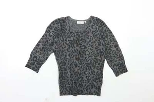 New Look Womens Black Round Neck Animal Cotton Blend Cardigan Size 8 - Picture 1 of 12